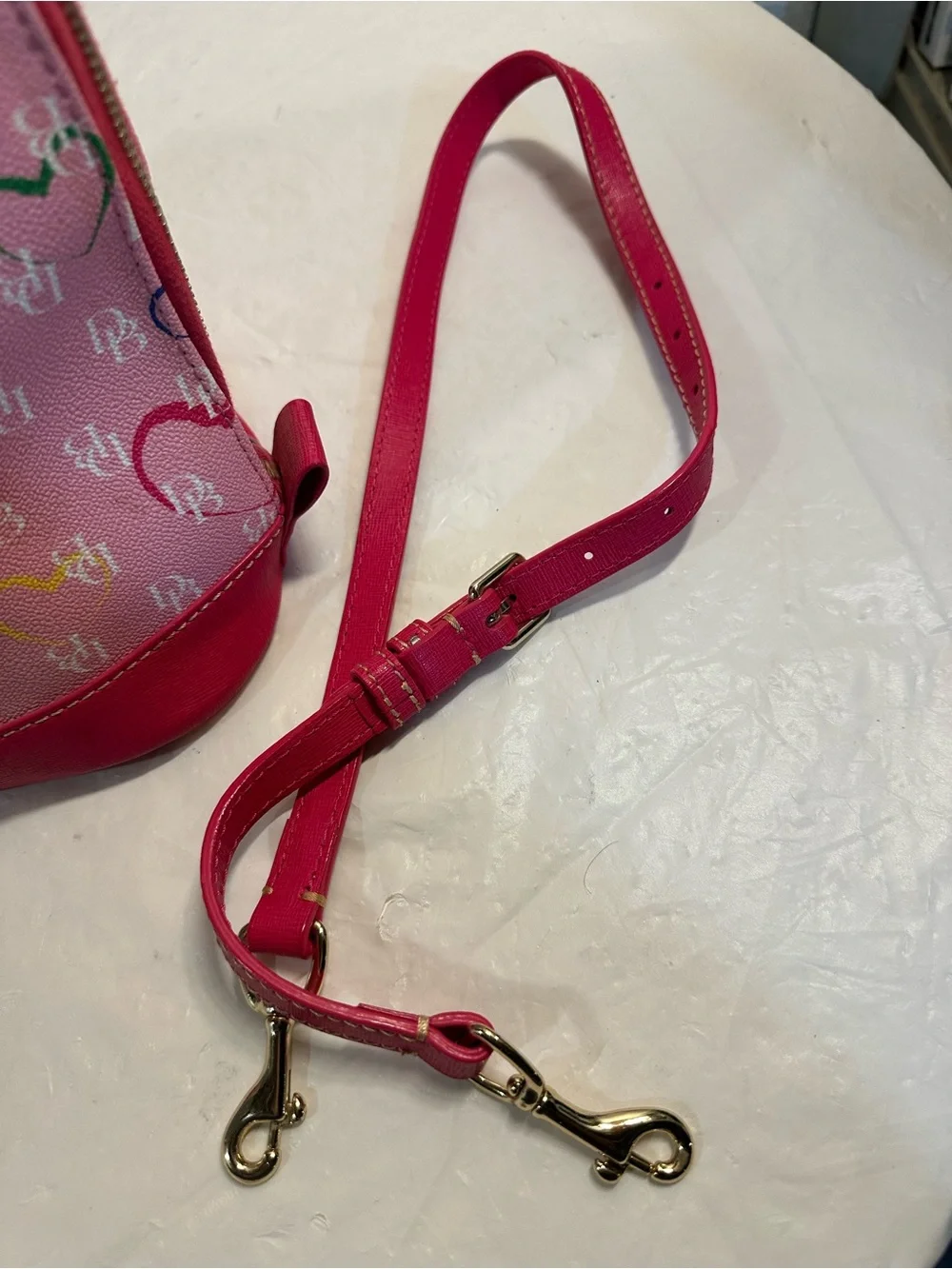 Pink Heart-Print Dome Satchel Handbag